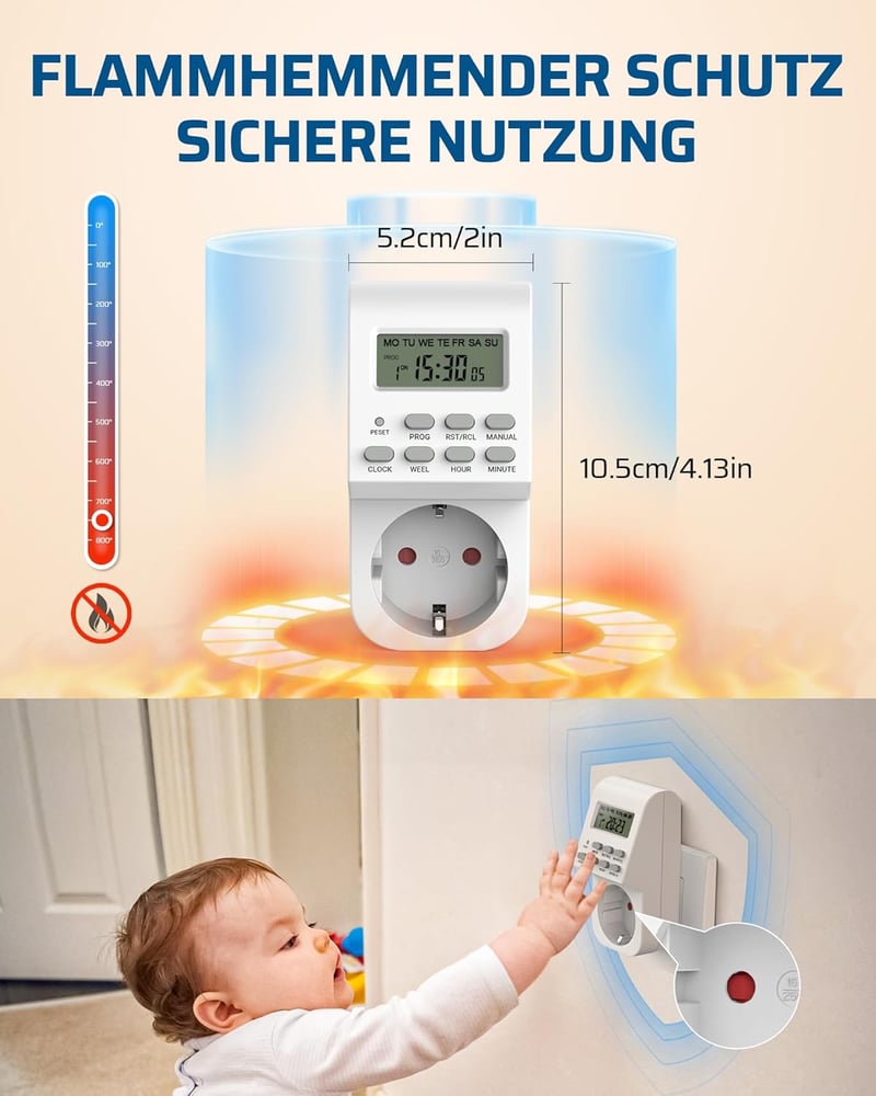 DEWENWILS Digitális Időzítő Konnektor - 20 Programozható Időzítés, LCD Kijelző, Karácsonyi Világításhoz, Háztartási Gépekhez, 3840W, Fehér