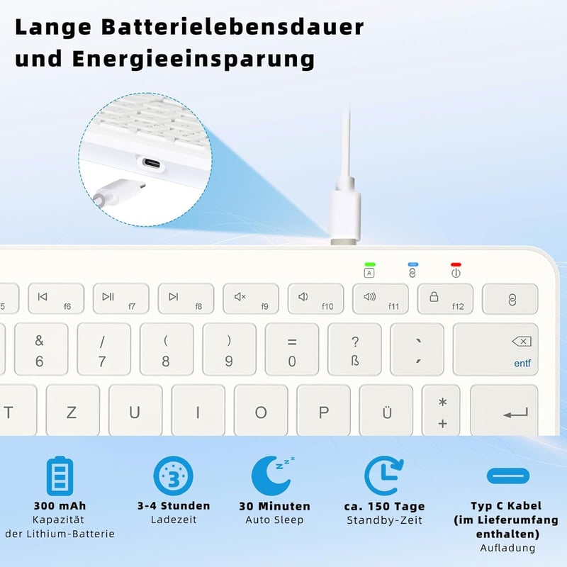 Qulose ultravékony ergonomikus bluetooth billentyűzet iPadhez - német QWERTZ, fehér
