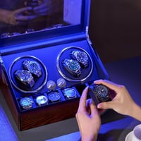 BEWISHOME Automata Óraforgató Doboz 4 Órához - Fa Szerkezet, LED Világítás, Csendes Motor, 6 Extra Tárolóhely, Barna Színben 5