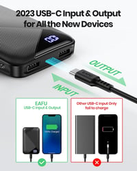 EAFU 10000mAh Hordozható Gyorstöltő Powerbank, 3A USB-C Külső Akkumulátor iPhone 15-14-13-12-11, Samsung Galaxy S22-S21, Google Pixel, LG Te 4
