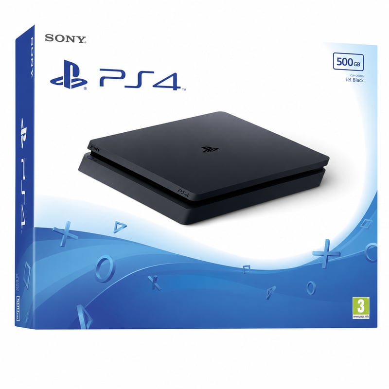 Sony PlayStation 4 Slim igraća konzola, 500 GB, Jet Black, F-Chassis – bez kontrolera i slušalica (stanje: vidi 2. sliku)