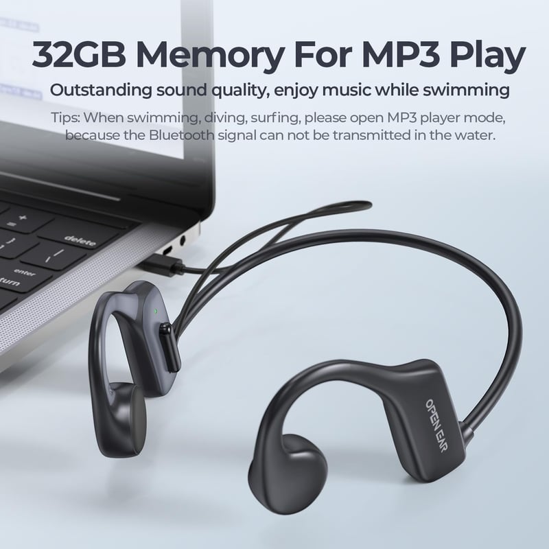 BEARTAIN Csontvezető Bluetooth 5.3 Úszó Fülhallgató IP68 Vízálló MP3 Lejátszóval