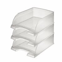 Tăviță pentru documente Leitz Plus Jumbo A4, transparentă, organizator de birou suprapozabil, capacitate extra mare, 3 bucăți (1 bucată crăpată) 1
