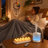 Snová spálňa: lapač snov + 12× LED čajová sviečka + aróma difuzér + sherpa deka 1