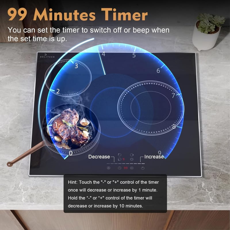 DELITEER 4 égőfejes beépíthető kerámia főzőlap 59 cm 6000W