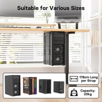 BONTEC Állítható Számítógép Tartó Asztal Alá, Acél CPU Konzol 20kg Teherbírással, 180cm Pántokkal, Fekete Asztali PC Rögzítő 5