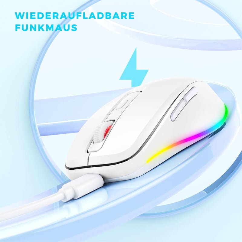 seenda Vezeték Nélküli Egér LED Világítással - Újratölthető, Csendes 2.4G USB Egér Mouse Jiggler Funkcióval, 2000 DPI - PC, Laptop, Windows,