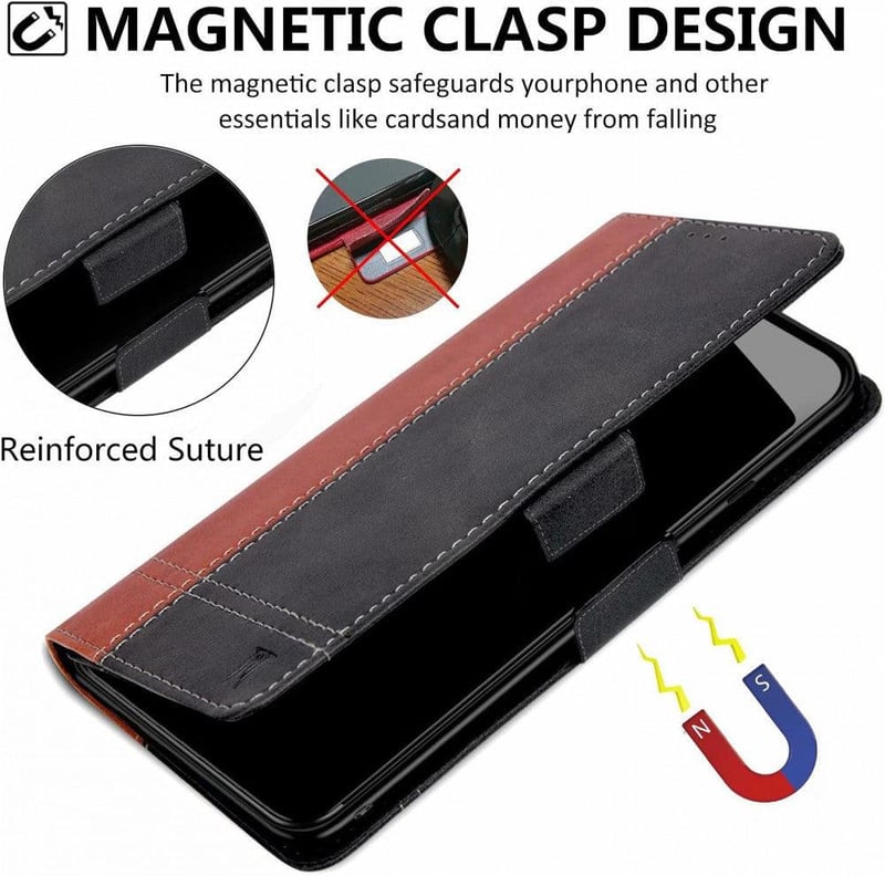 Samsung Galaxy A12/M12 Mágneses Flip Bőrtok - Vékony, Fekete