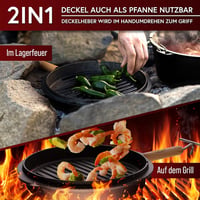 Gusskönig 12L Öntöttvas Dutch Oven Készlet - Láb Nélküli Tűzálló Edény Dupla Funkcióval - Fedélemelővel, Kefével és Receptkönyvvel - 8-10 Sz 5