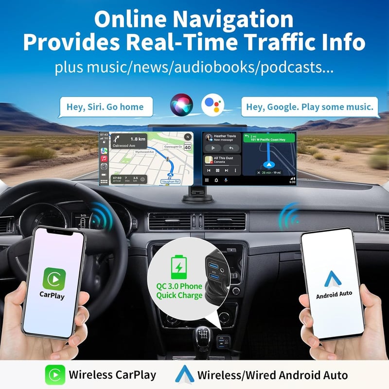 ATOTO P8 Hordozható 7" QLED Autós Navigáció 1080P Tolatókamerával, Vezeték Nélküli CarPlay és Android Auto, Távirányítás, Automata Fényerő, 