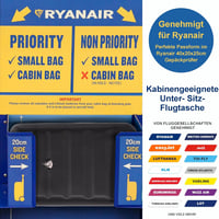 Aerolite Ryanair Priority Kemény Héjú Bőrönd Szett, Könnyű, Környezetbarát, 2 Kerekes Kabinbőrönd, 55x40x20cm + 40x20x25cm, Fekete - Black 5