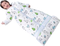 Chilsuessy 2.5 Tog Téli Gyermek Hálózsák Levehető Ujjakkal, Pamut Babahálózsák Fiúknak és Lányoknak 1-10 Éves Korig, Kék Erdei Mintával 1