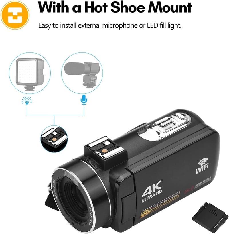 Camnoon 4K Akciókamera 56MP IPS Érintőképernyővel - WiFi, Arcfelismerés, Éjjellátó, Stabilizátor, 2 Akkumulátor és Távirányító