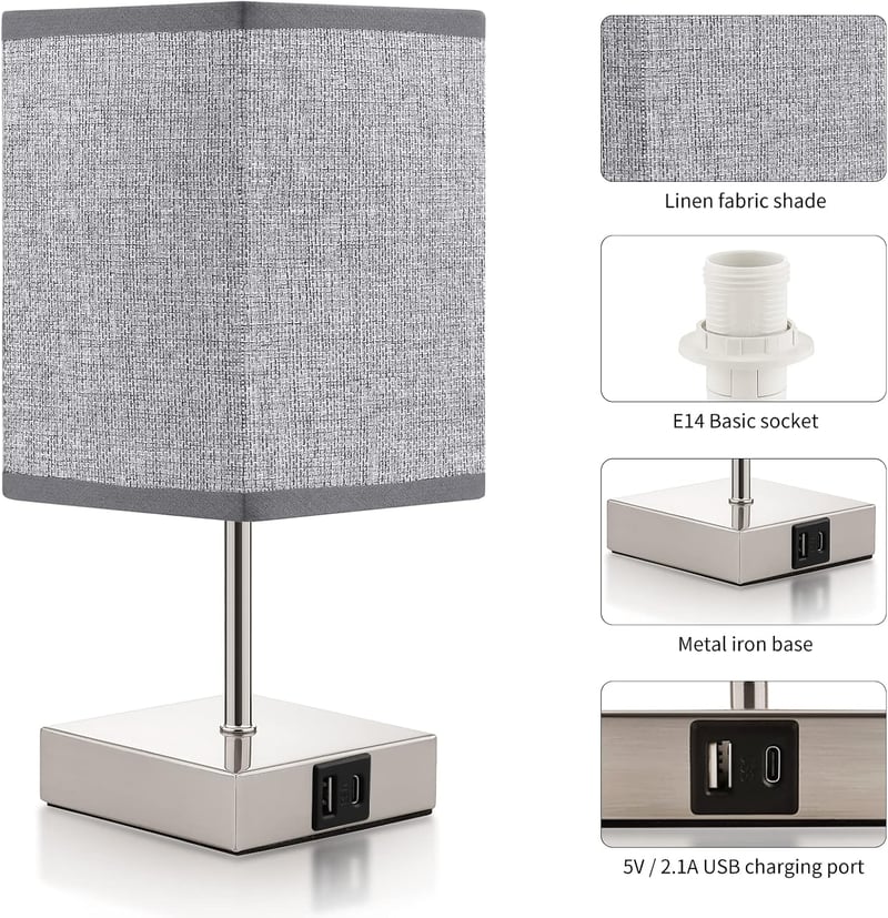 Vintage LED éjjeli lámpa szett, érintős fényerőszabályzással, USB és Type-C töltővel