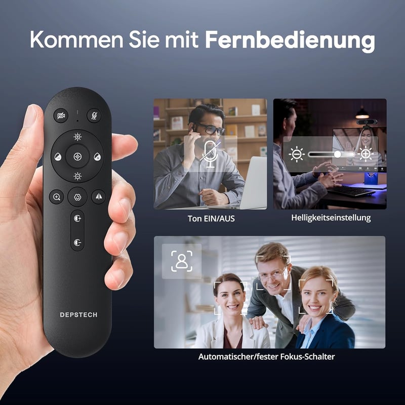 DEPSTECH DW49 Pro 4K Webkamera Távirányítóval - Ultra HD Felbontás, Windows és Mac Kompatibilis, Asztali Videóhívásokhoz