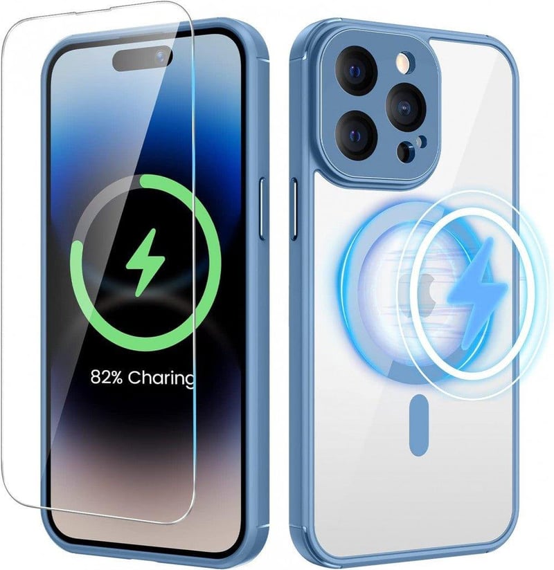 iPhone 14 Pro Max Átlátszó-Kék Mágneses Ütésálló Tok