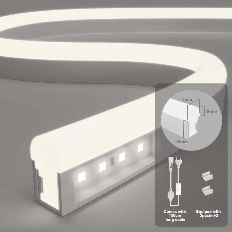 KSIBNW 20 méteres hidegfehér LED neonszalag, vízálló, 220V-os, hálószobába, bárba