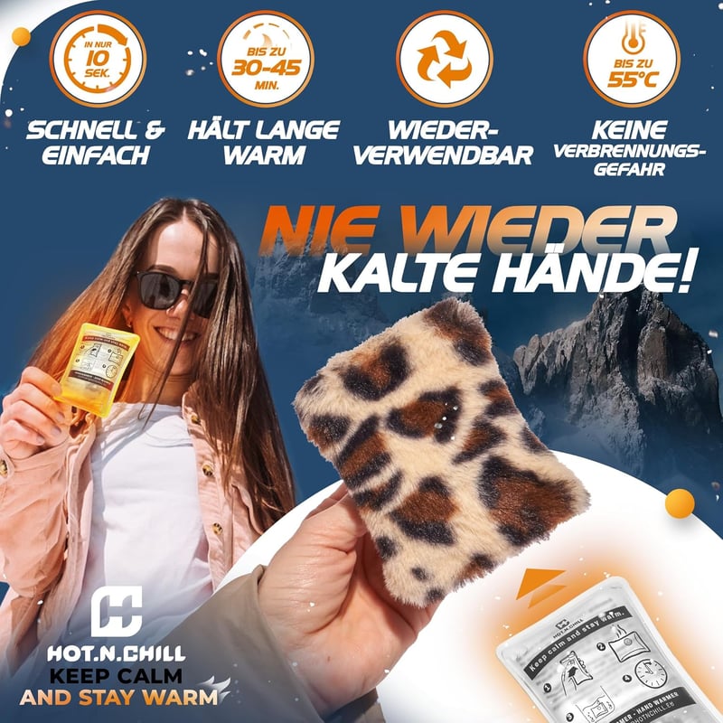 HOT.N.CHILL Újrahasználható Kézmelengetők - 10 Másodperc Alatt Felmelegszik - Hajlítható Zsebmelegítő Párna Gyerekeknek és Felnőtteknek - Ti