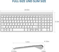 Vezeték nélküli QWERTZ billentyűzet és egér szett - Ergonomikus, vékony, német kiosztású - Fehér-ezüst 2