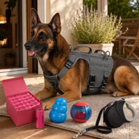 Set plimbare câini: Ham XL + Lesă 8m + Minge LED + Jucărie XL + 600 saci + Perie dublă 1