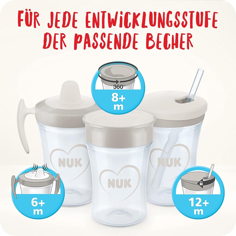NUK Magic Cup Tanulópohár | 230 ml | Szivárgásmentes 360° Ivóperem | 8+ Hónapos Kortól | BPA-mentes | Piros | 2 db-os Csomag