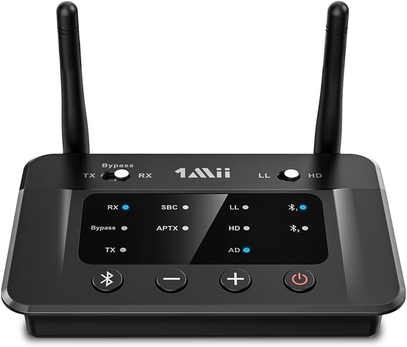 1Mii B03 Bluetooth 5.0 adó-vevő TV-hez - 50m hatótáv, kettős kapcsolat, HiFi hangminőség, alacsony késleltetés, optikai és AUX csatlakozás