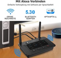 1Mii B03 Bluetooth 5.3 adó-vevő TV-hez, aptX HD alacsony késleltetésű adapter 2 fejhallgatóhoz, nagy hatótávolság, optikai/AUX/RCA csatlakoz 7
