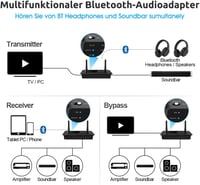 1Mii B03 Bluetooth 5.3 adó-vevő TV-hez, aptX HD alacsony késleltetésű adapter 2 fejhallgatóhoz, nagy hatótávolság, optikai/AUX/RCA csatlakoz 2
