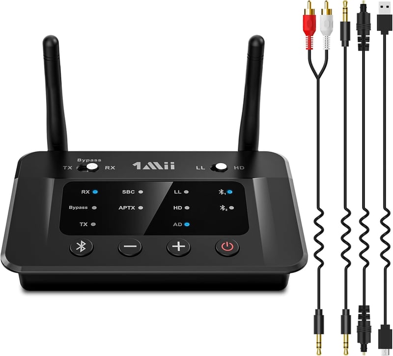 1Mii B03 Bluetooth 5.3 Adó-Vevő TV-hez, aptX HD, Optikai/AUX/RCA, 2 Fejhallgatóhoz