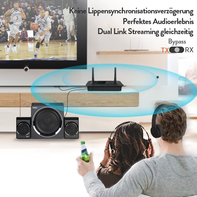 1Mii B03 Bluetooth 5.3 Adó-Vevő TV-hez, aptX HD, Optikai/AUX/RCA, 2 Fejhallgatóhoz