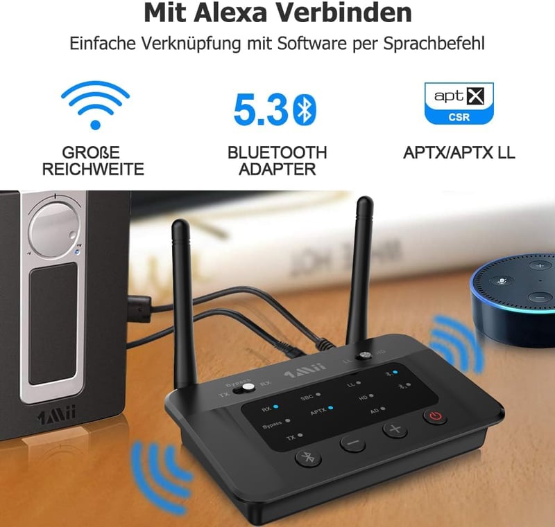 1Mii B03 Bluetooth 5.3 Adó-Vevő TV-hez, aptX HD, Optikai/AUX/RCA, 2 Fejhallgatóhoz