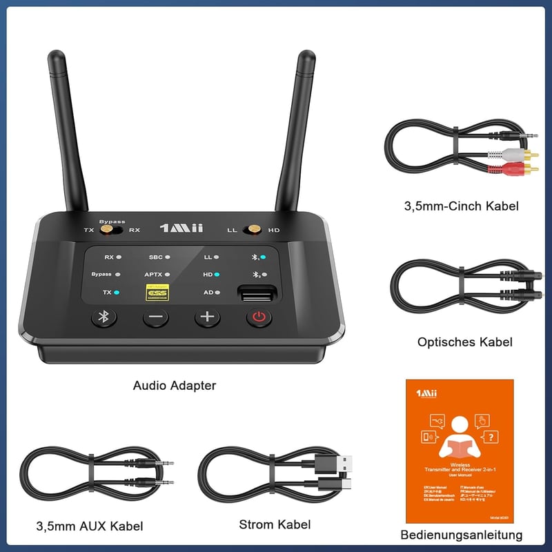 1Mii B03S Bluetooth 5.3 HiFi adapter USB-DAC optikai RCA AUX csatlakozóval