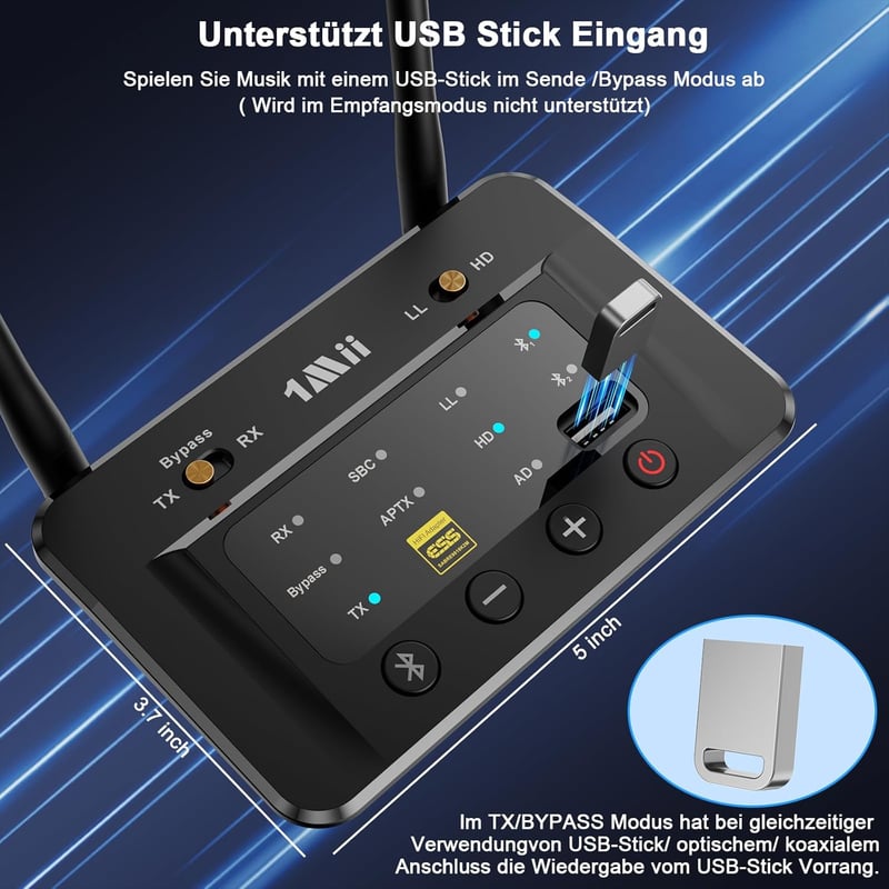 1Mii B03S Bluetooth 5.3 HiFi adapter USB-DAC optikai RCA AUX csatlakozóval