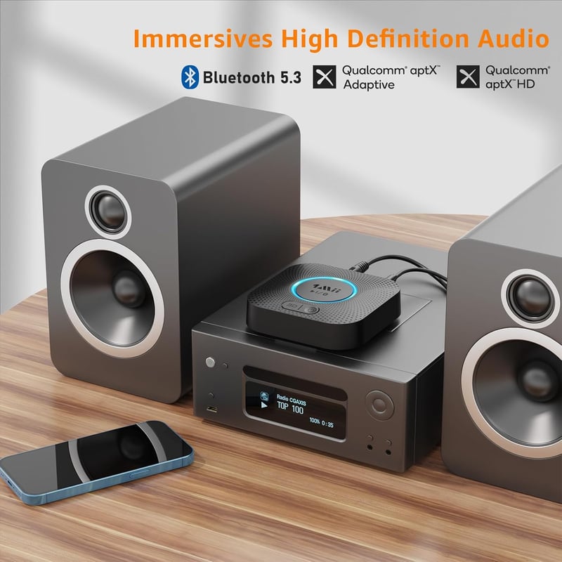 1Mii B06 Plus Bluetooth HiFi Vevő - Vezeték Nélküli Audio Adapter aptX HD/Adaptive Bluetooth 5.3 Technológiával, 3D Surround Hangzással, 50m