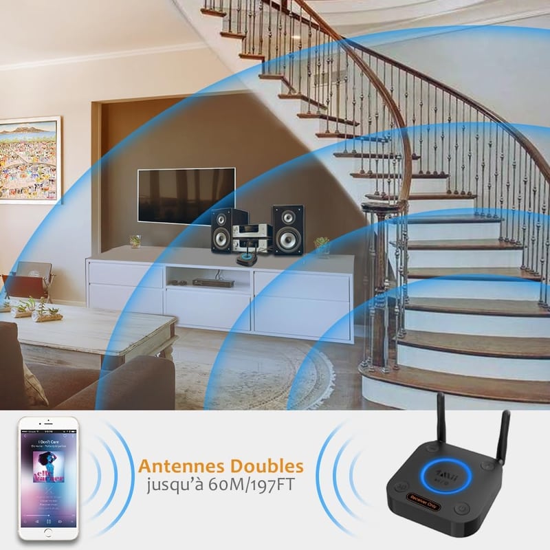 1Mii B06Pro Bluetooth vevő 60m hatótávval - HiFi 3D hangzás, optikai/AUX/koaxiális csatlakozás, hangerőszabályzás, kék