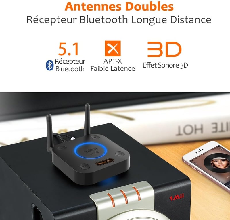 1Mii B06Pro Bluetooth vevő 60m hatótávval - HiFi 3D hangzás, optikai/AUX/koaxiális csatlakozás, hangerőszabályzás, kék