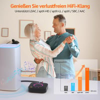 1Mii B06S Plus Bluetooth 5.3 HiFi audió vevő LDAC aptX HD és LL RCA és 3,5 mm jack hangerőszabállyal sztereó hangszóróhoz és erősítőhöz 3