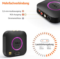1Mii B06S Plus Bluetooth 5.3 HiFi audió vevő LDAC aptX HD és LL RCA és 3,5 mm jack hangerőszabállyal sztereó hangszóróhoz és erősítőhöz 7
