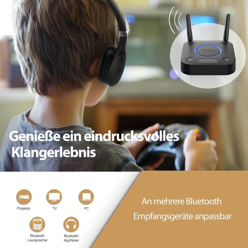 1Mii B06TX Bluetooth 5.2 adó TV-hez aptX HD és alacsony késleltetéssel, 2 fejhallgatóhoz