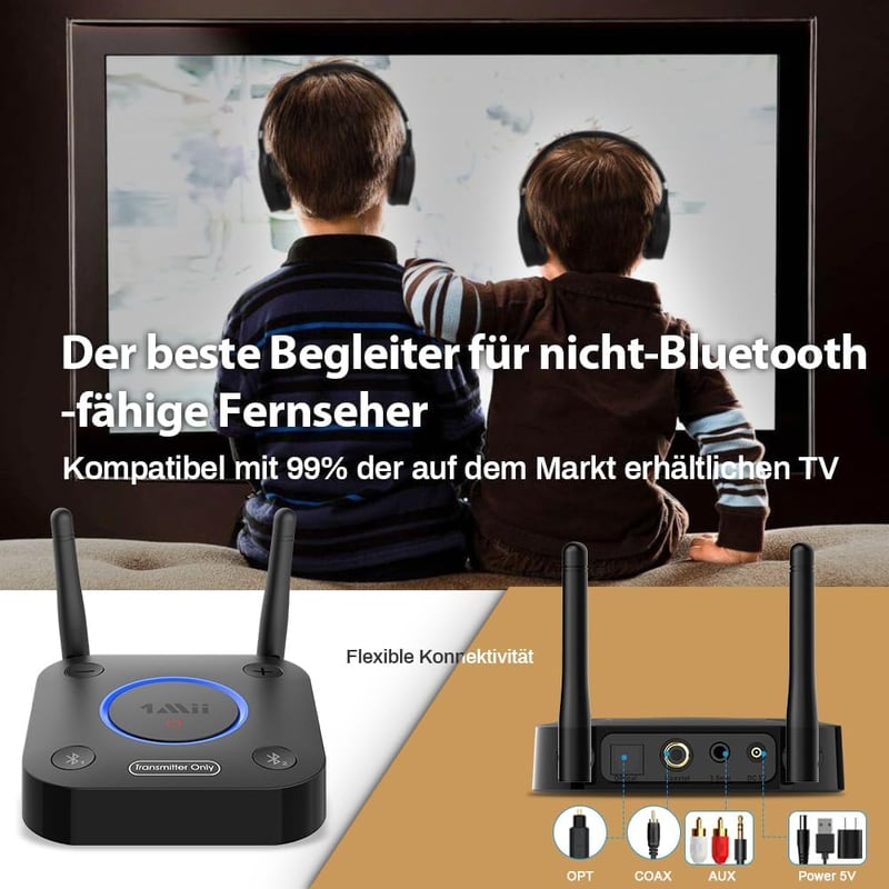 1Mii B06TX Bluetooth 5.2 adó TV-hez aptX HD és alacsony késleltetéssel, 2 fejhallgatóhoz
