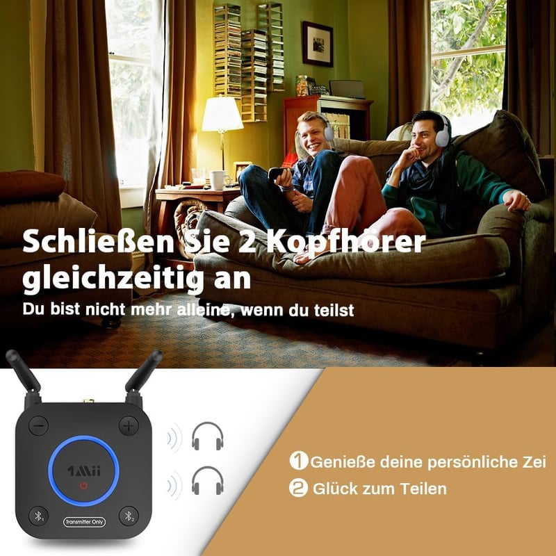 1Mii B06TX Bluetooth 5.2 adó TV-hez aptX HD és alacsony késleltetéssel, 2 fejhallgatóhoz