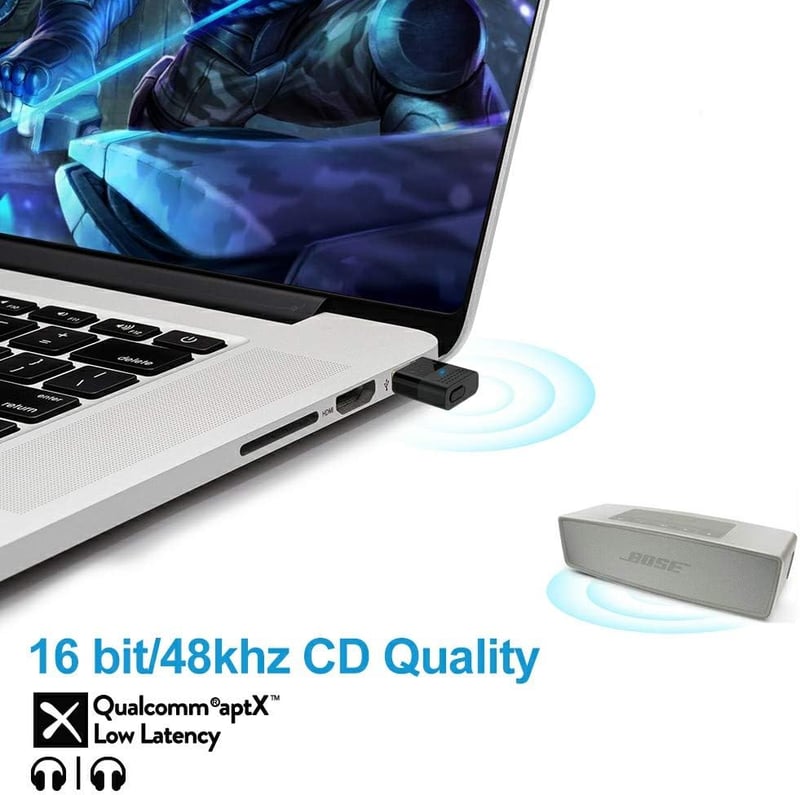 1Mii Bluetooth 5.2 Adapter PC és PS4/PS5 Konzolokhoz - USB Dongle aptX Alacsony Késleltetéssel Fejhallgatók és Hangszórók Csatlakoztatásához