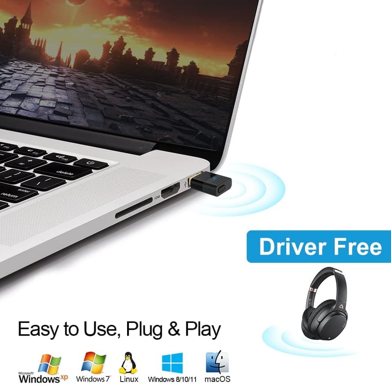 1Mii Bluetooth 5.2 Adapter PC és PS4/PS5 Konzolokhoz - USB Dongle aptX Alacsony Késleltetéssel Fejhallgatók és Hangszórók Csatlakoztatásához