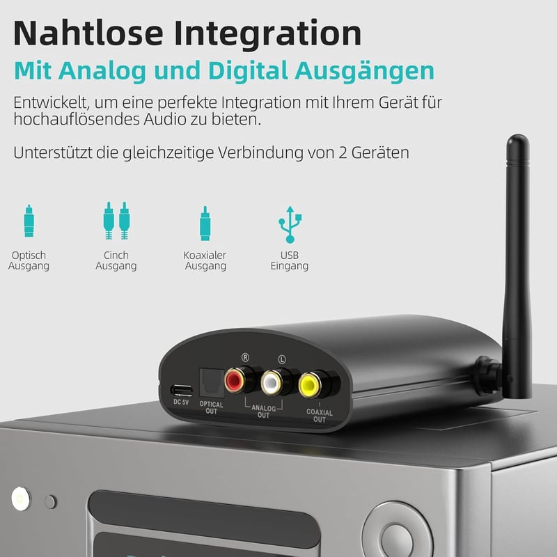 1Mii DS500 HiFi Bluetooth 5.1 Vevő Sztereó Rendszerhez - LDAC, aptX HD, Audiofil DAC, OLED Kijelző, Optikai/Koaxiális/RCA Kimenet Erősítőkhö