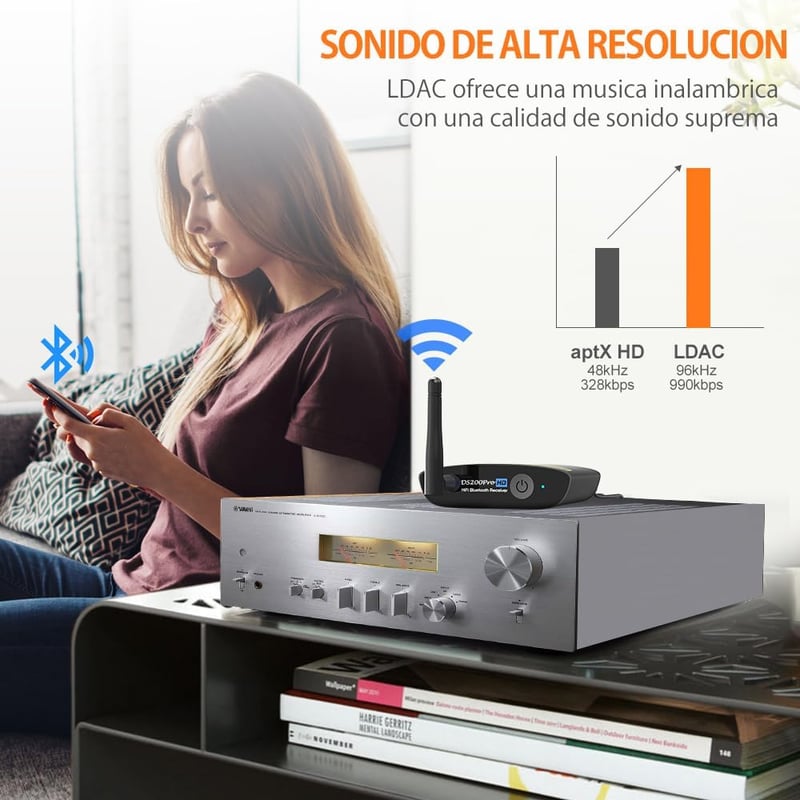 1Mii Lavaudio DS200Pro Bluetooth 5.0 HiFi vevőegység sztereó rendszerekhez - AptX HD és LDAC támogatás, RCA/optikai kimenet, 30m hatótáv