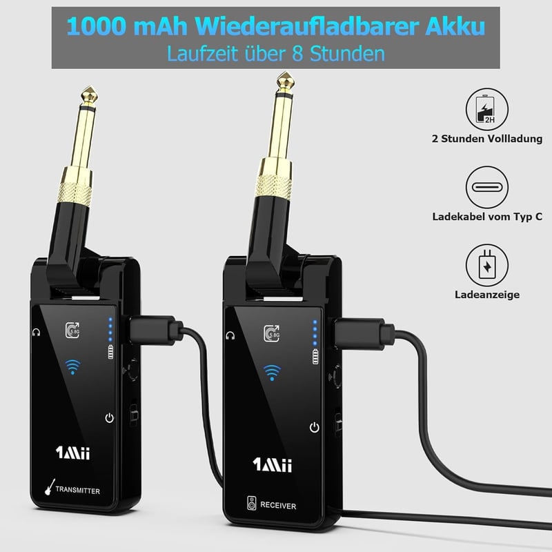 1Mii M2 Wireless 5.8GHz gitár adó-vevő rendszer 8 órás üzemidővel