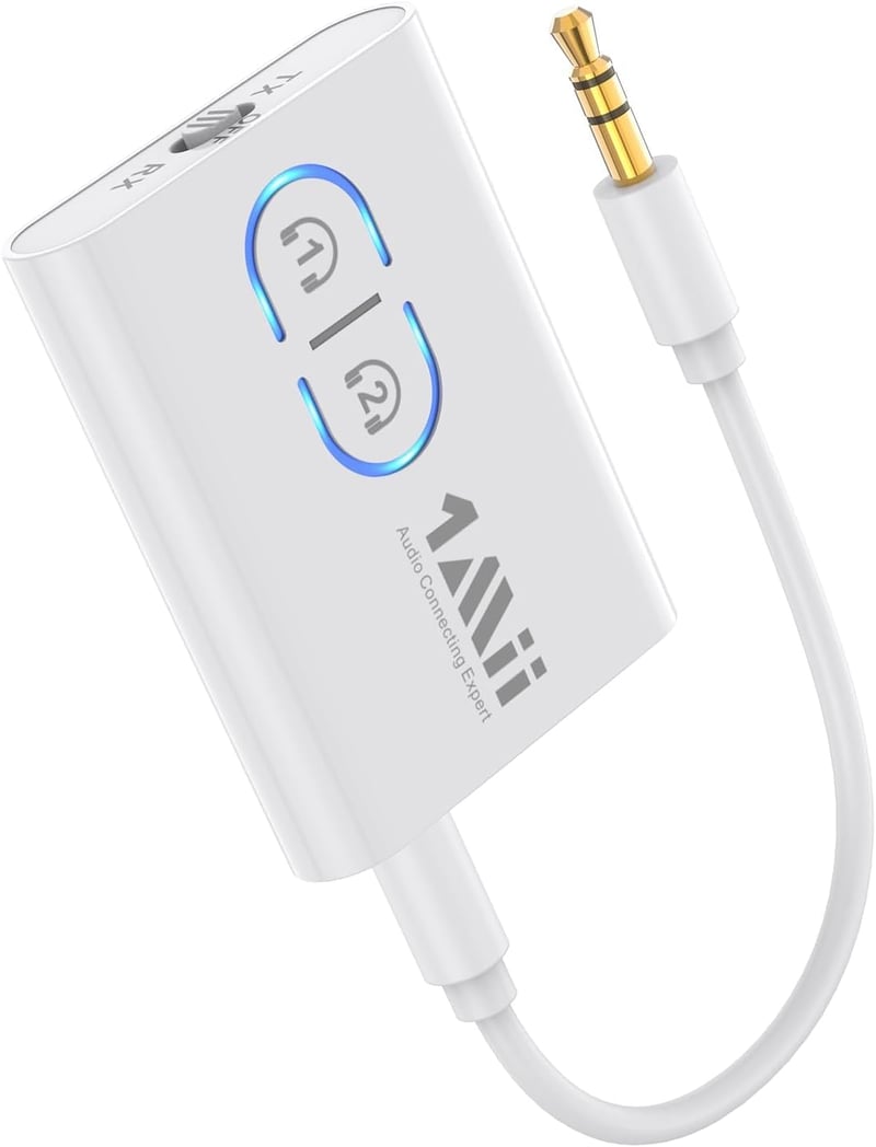 1Mii ML300 Bluetooth 5.3 Adapter Két Fejhallgatóhoz, aptX Low Latency, 3.5mm Jack Splitter