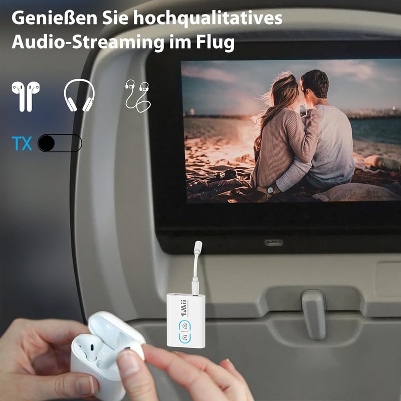1Mii ML300 Bluetooth 5.3 Adapter Két Fejhallgatóhoz, aptX Low Latency, 3.5mm Jack Splitter