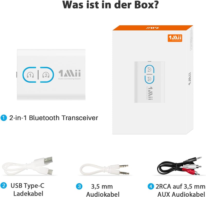 1Mii ML300 Bluetooth 5.3 Adapter Két Fejhallgatóhoz, aptX Low Latency, 3.5mm Jack Splitter