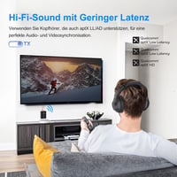 1Mii ML302+ Bluetooth 5.3 adó vevő TV és sztereóhoz, AUX 3,5 mm és RCA audio adapter, aptX LL HD Adaptive, kettős kapcsolat, 30 óra 3